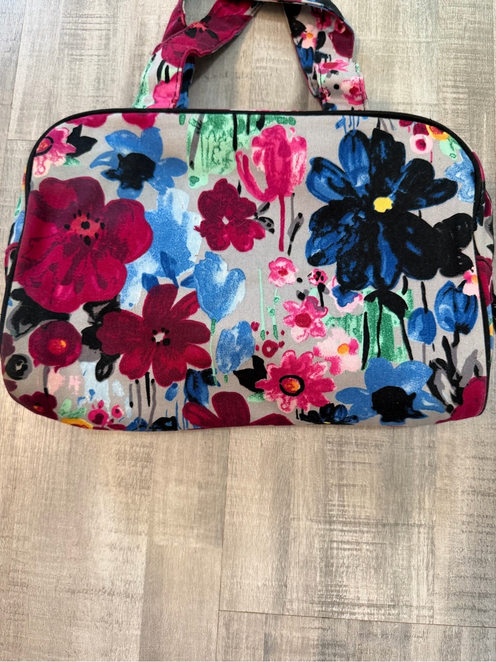 Thirty-One Floral Makeup Bag & Matching Wallet Wristlet Set Gray Pink Blue - Picture 2 of 12